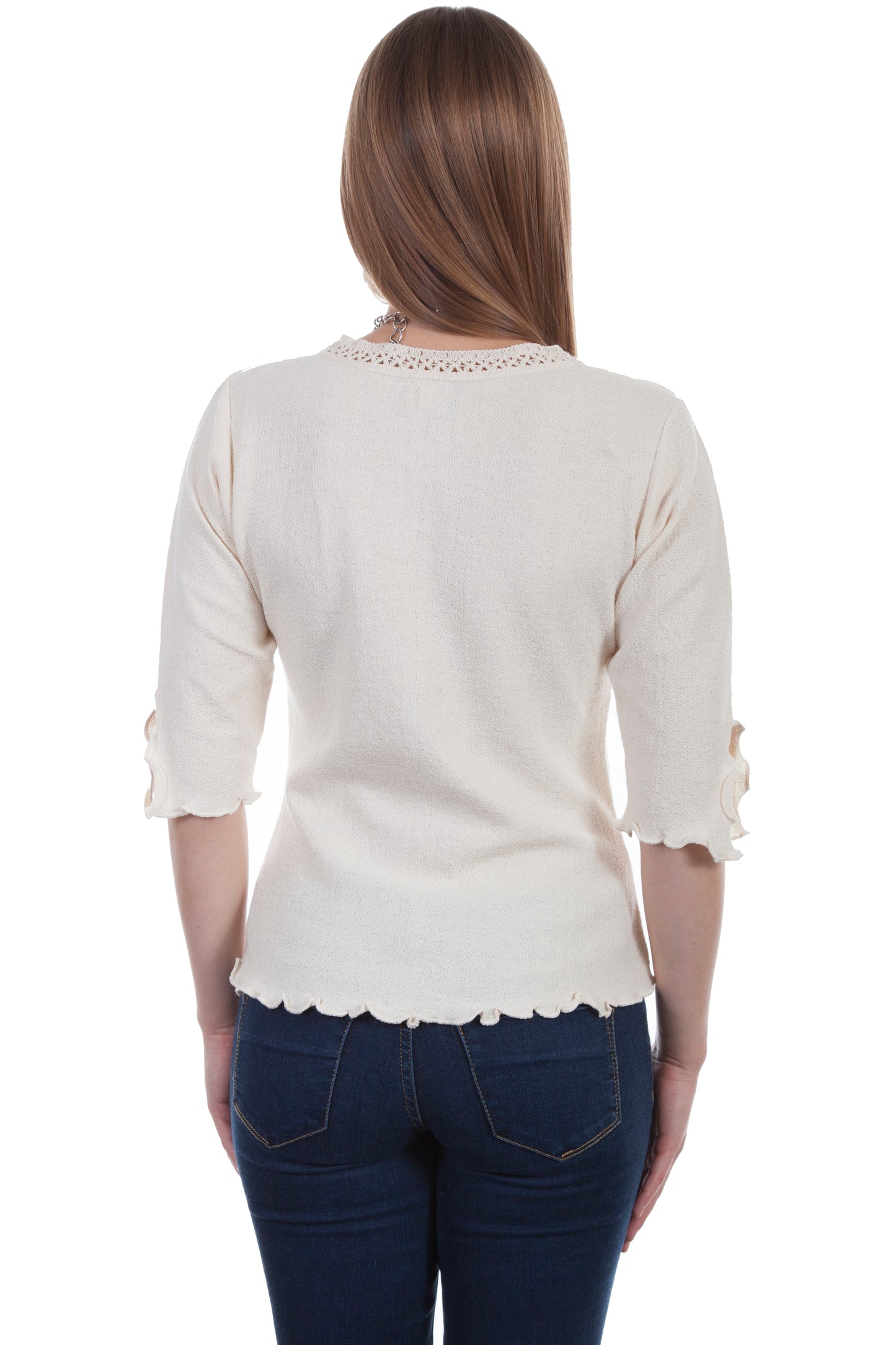 Scully Cantina Women's 3/4 Slv Lace Up Front Blouse in Natural