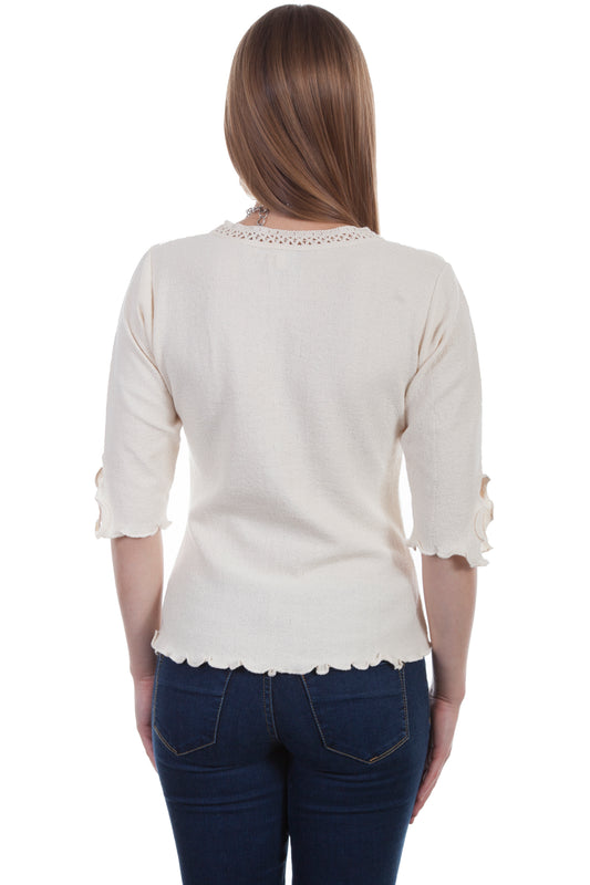 Scully Cantina Women's 3/4 Slv Lace Up Front Blouse in Natural