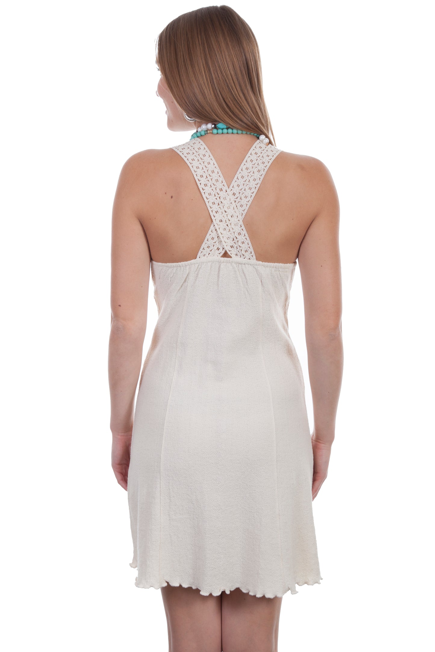 Scully Western Women's Crochet Strap "x" Back Dress in Natural