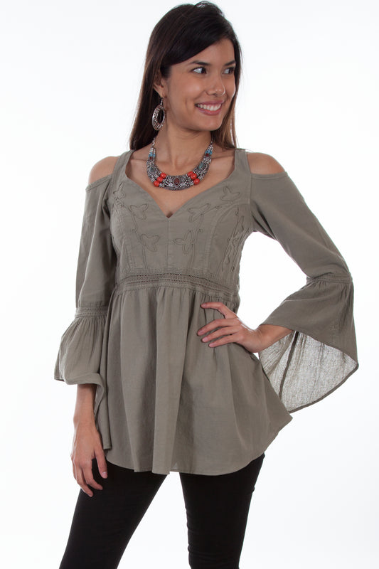 Scully Women's Cold Shoulder Long Sleeve Tunic in Olive