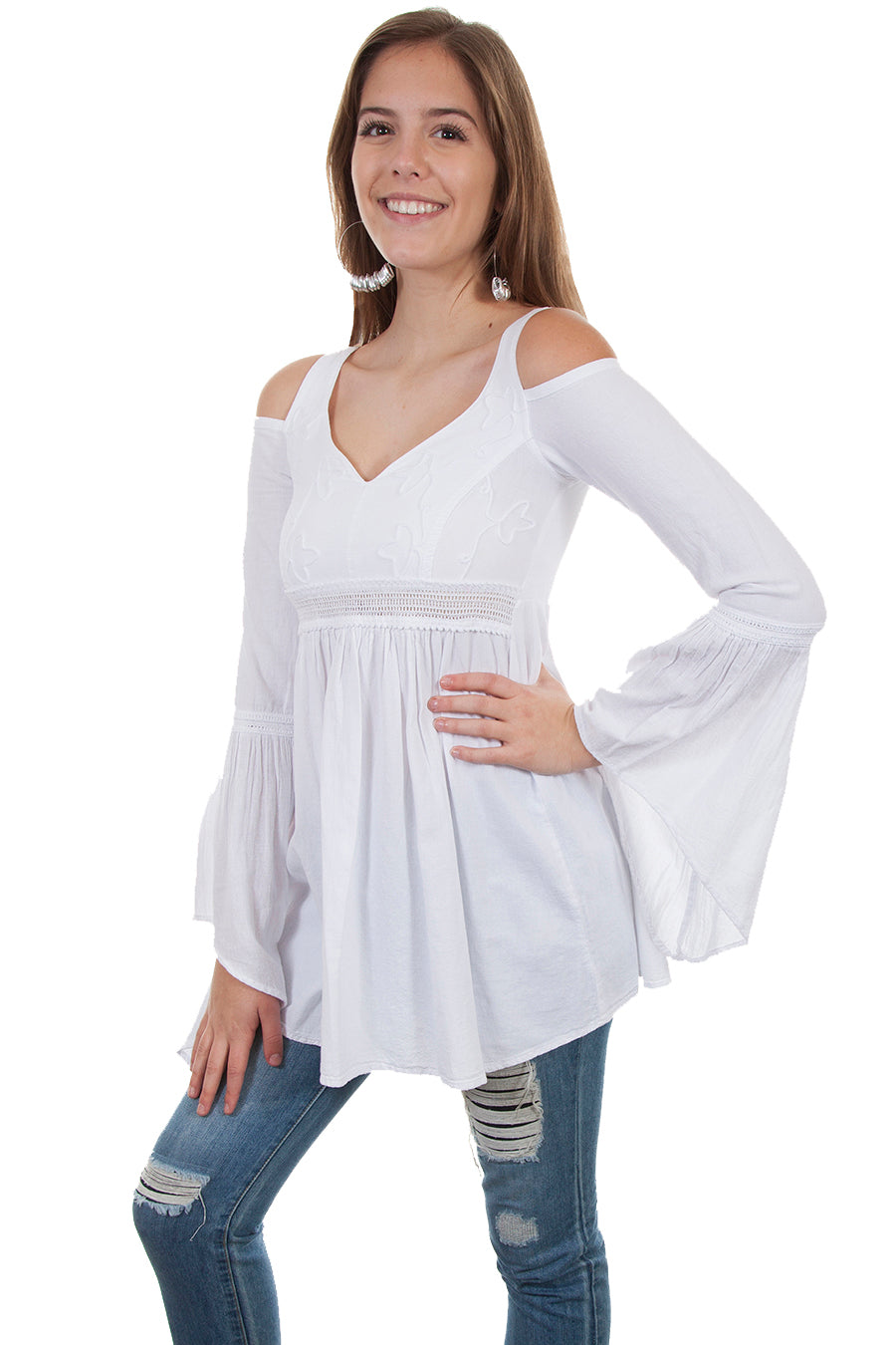 Scully Women's Cold Shoulder Long Sleeve Tunic in White