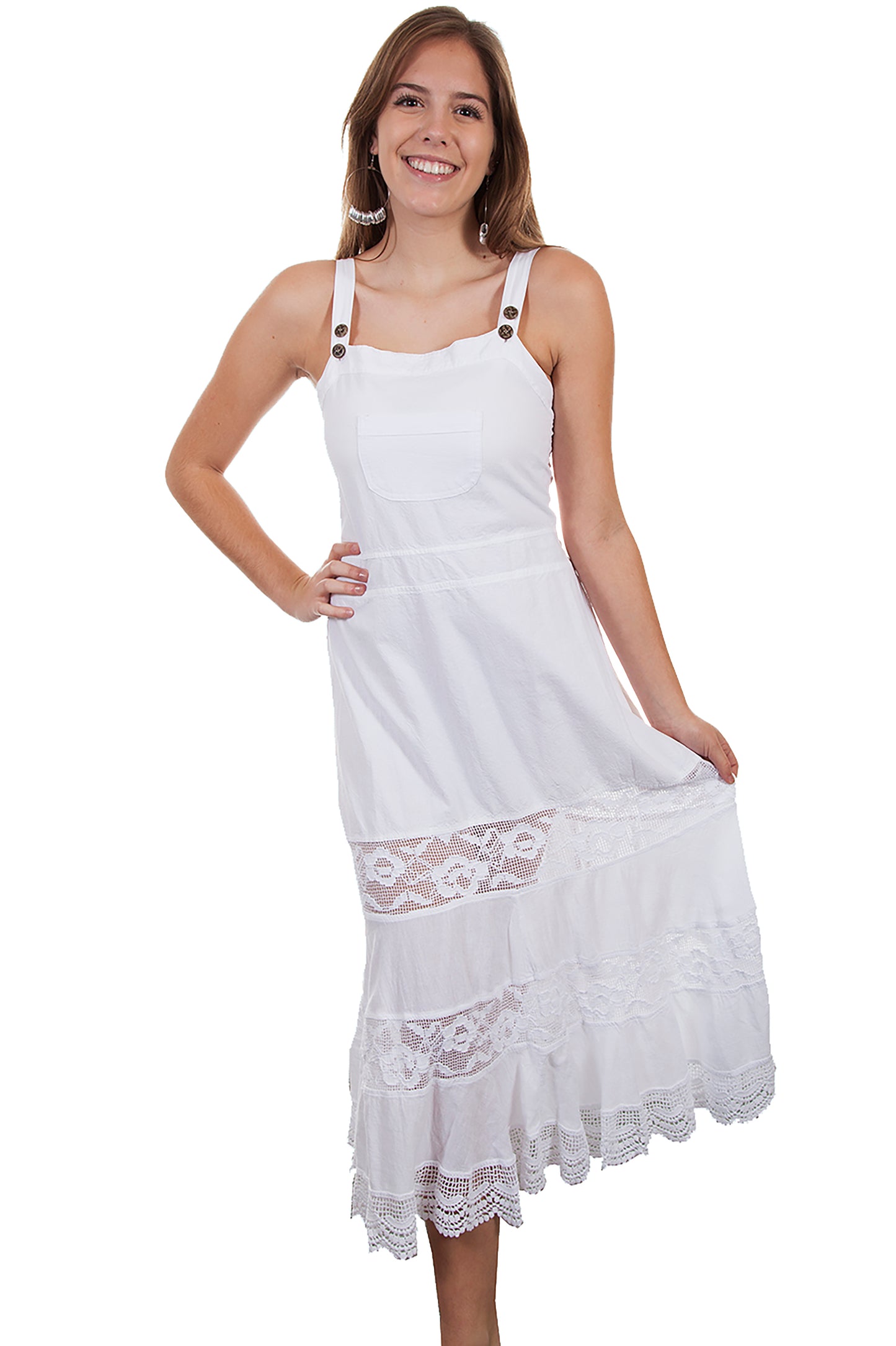 Scully Cantina Women's Front Pocket Crochet Long Dress in White