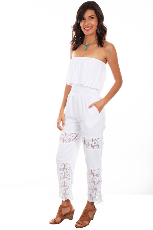 Scully Cantina Women's Tube Top Crochet Romper in White