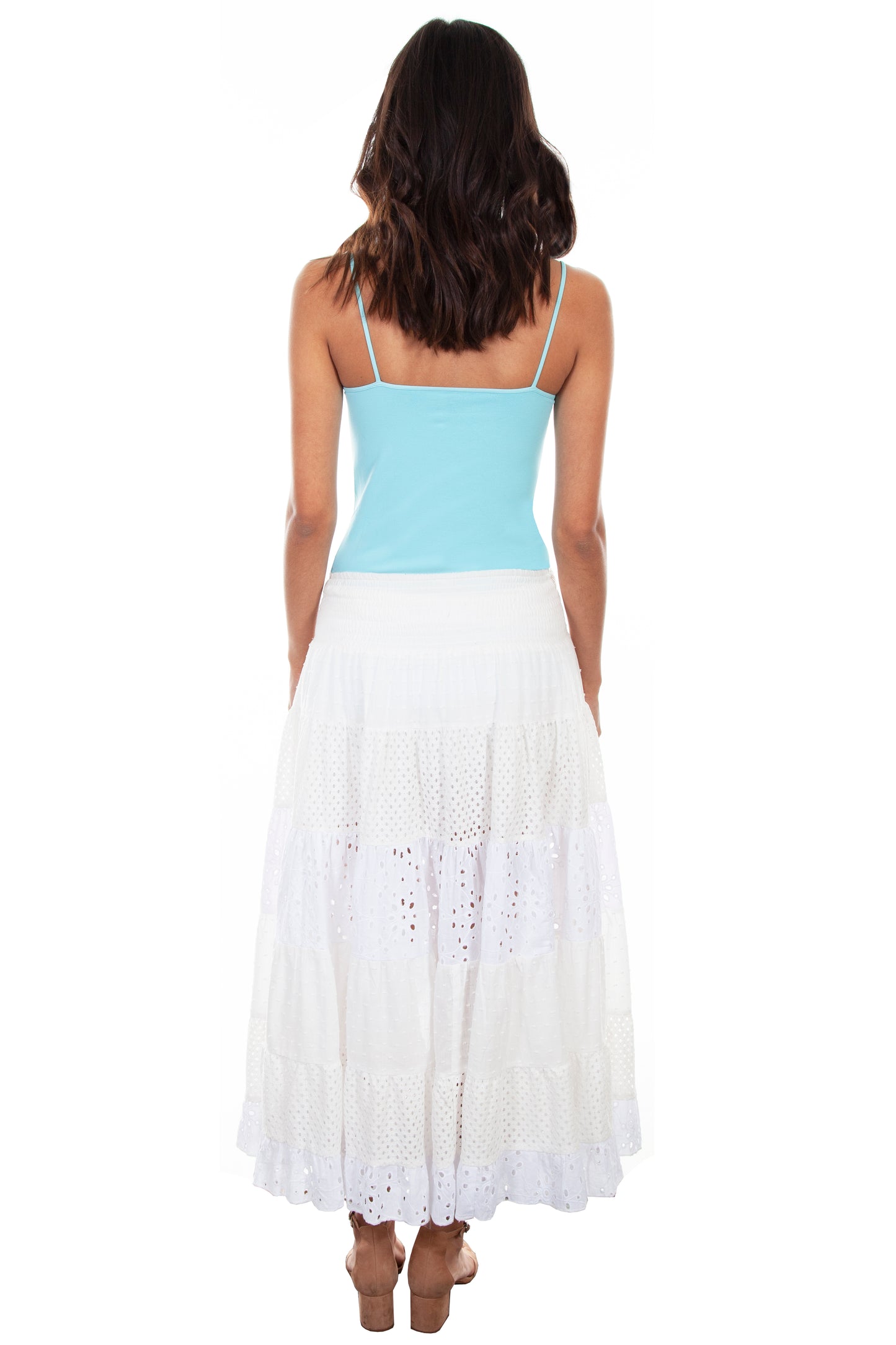 Scully Women's Tiered Lace Skirt with smocked Waist in White Skirt