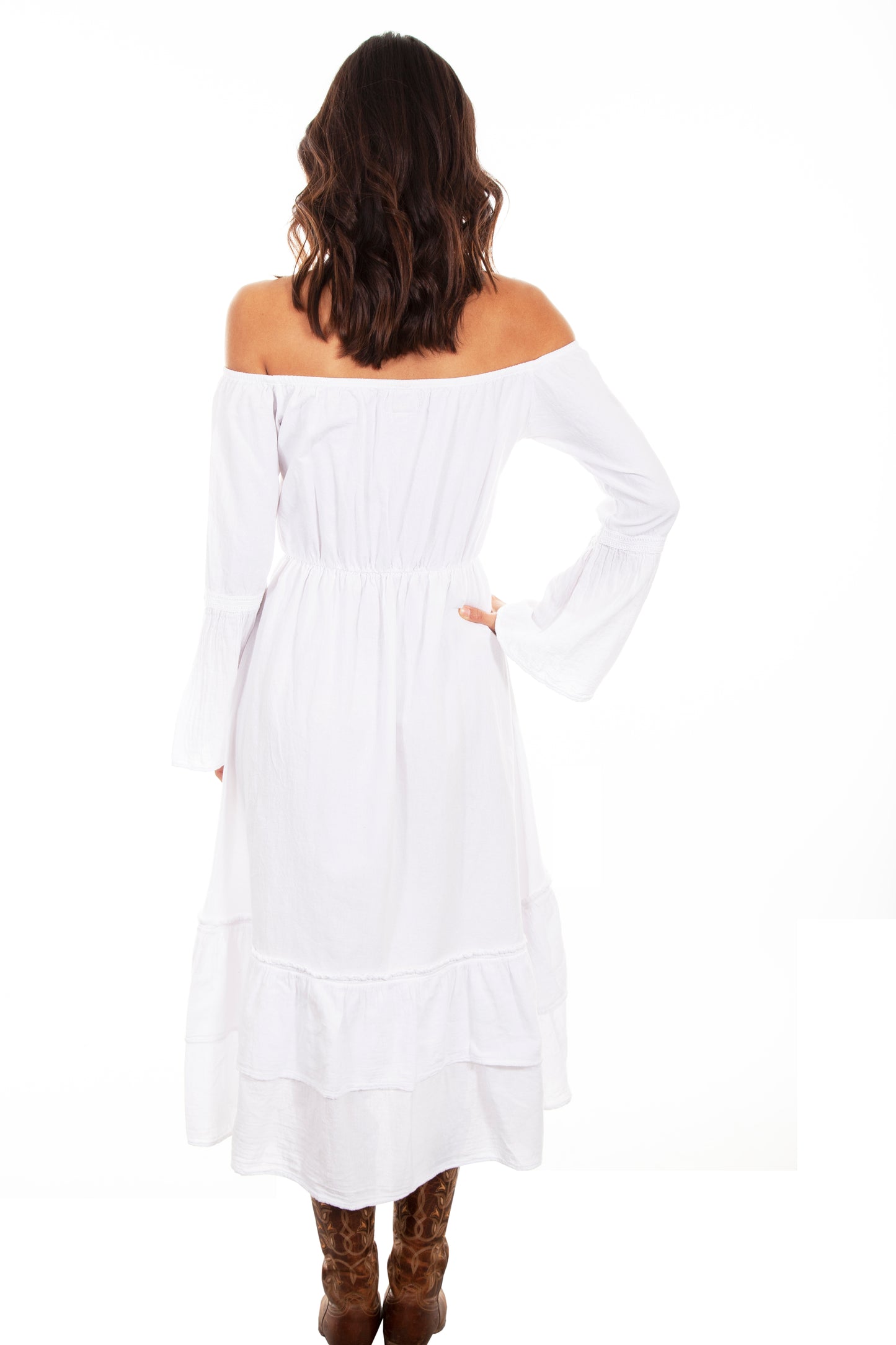 Scully Western Women's Scoop Neck Long Sleeve Long Dress in White