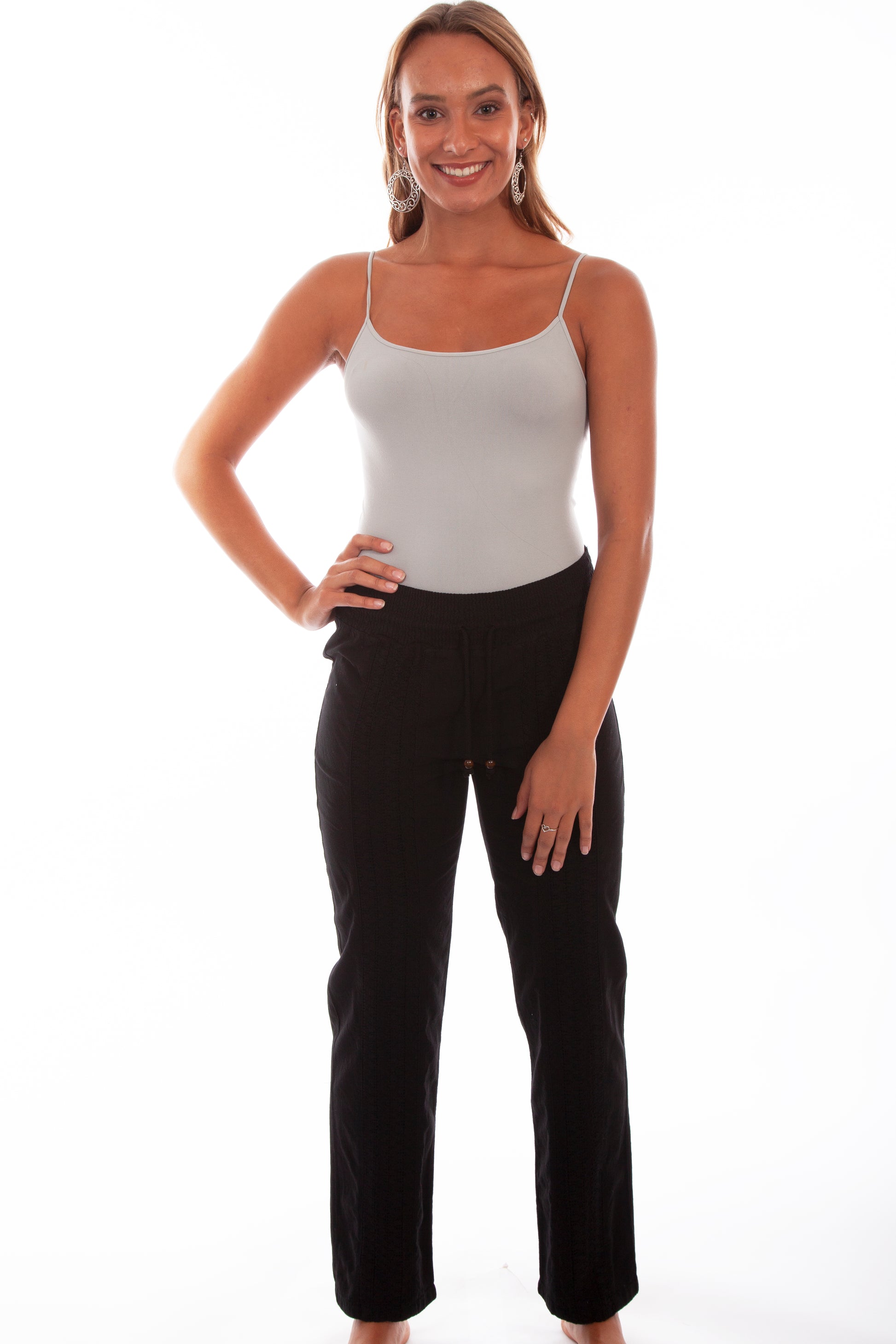 Scully Women's Elastic Waist Crochet Front Pant in Black