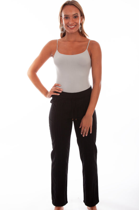 Scully Women's Elastic Waist Crochet Front Pant in Black