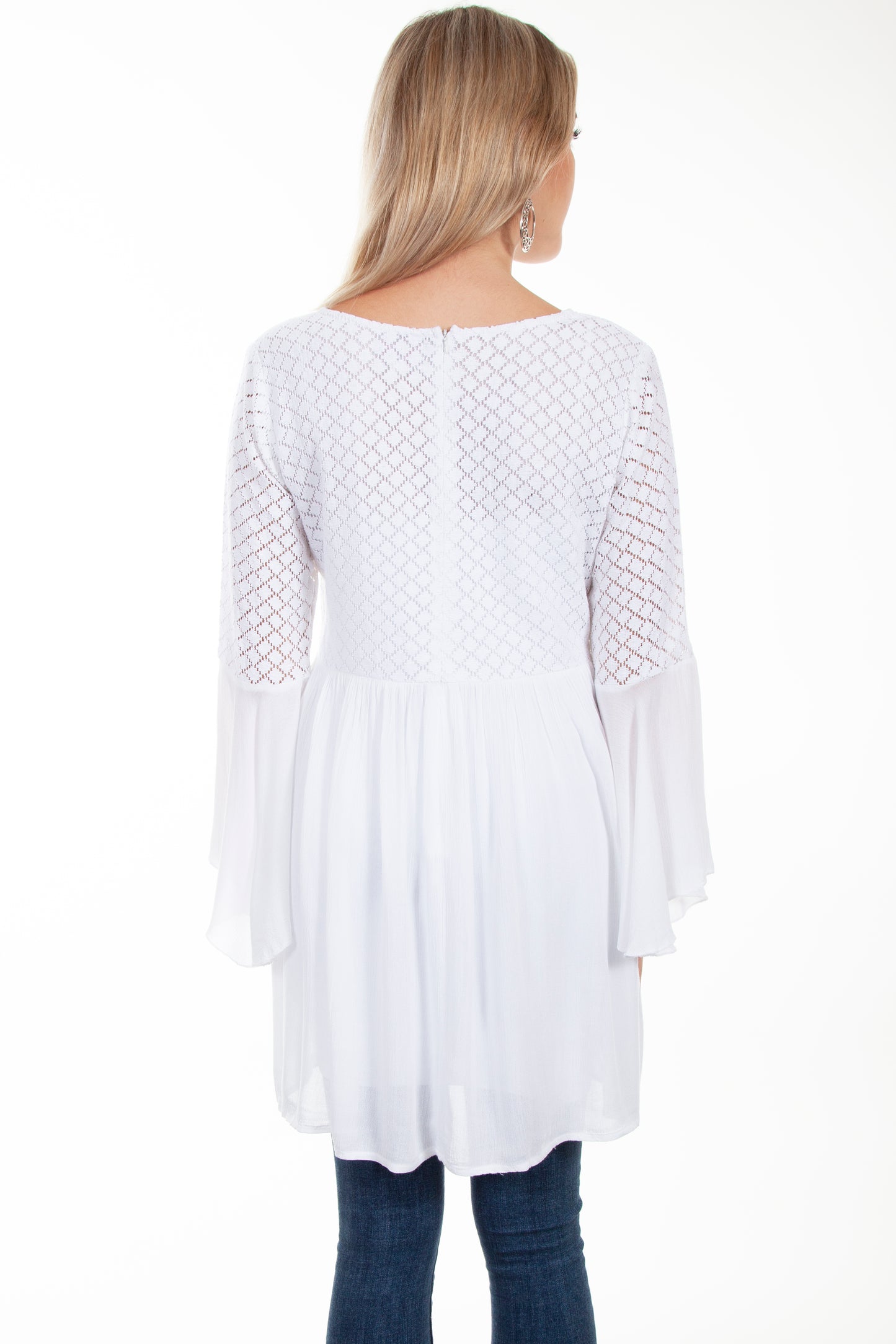 Scully Western Women's Cotton Bodice Crepe Tie Front Dress in White