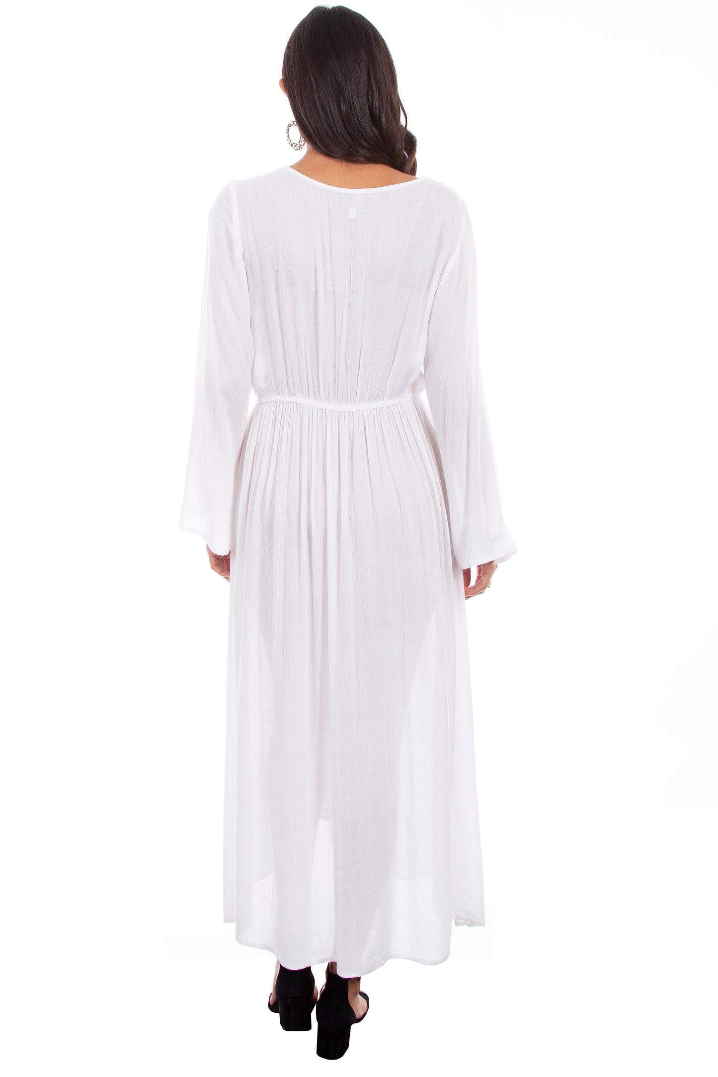 Scully Western Women's Black Embroidered Front Maxi Skirt with Side Slits in White