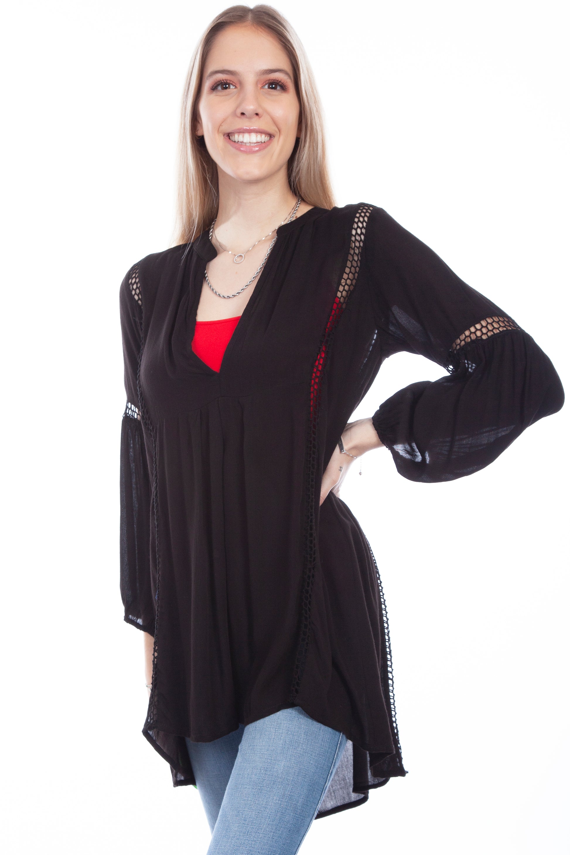 Scully Western Women's Tunic with Waffle Weave Insets in Black