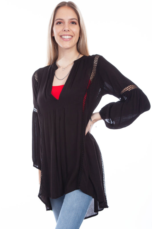 Scully Western Women's Tunic with Waffle Weave Insets in Black