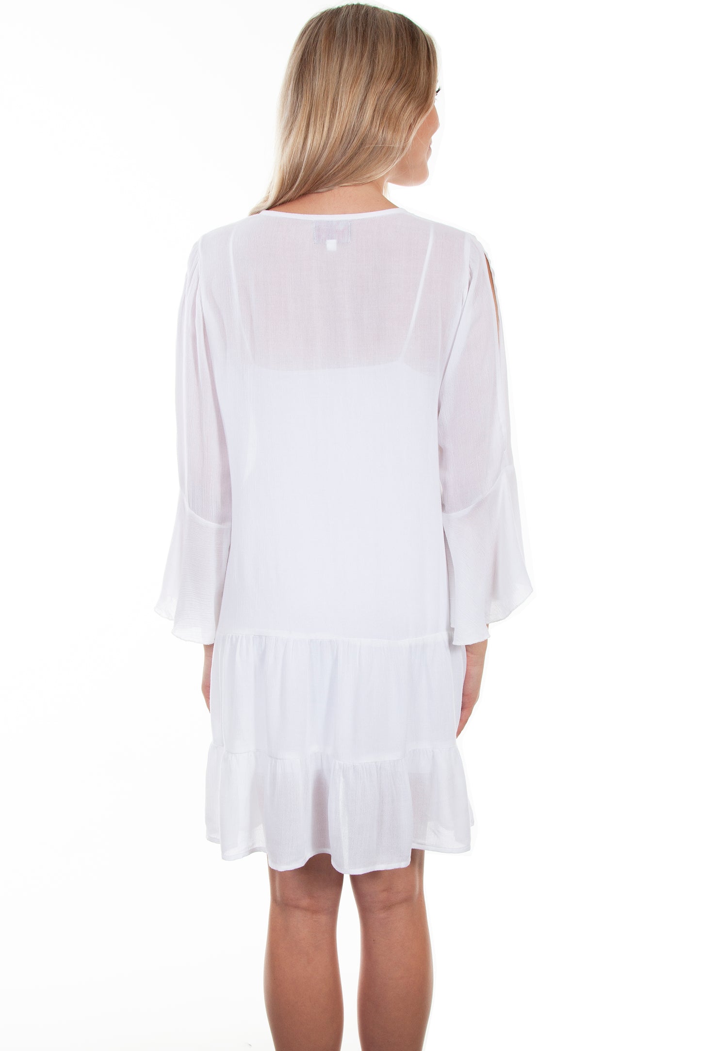 Scully Western Women's Tie Front Lace Bodice Dress in White