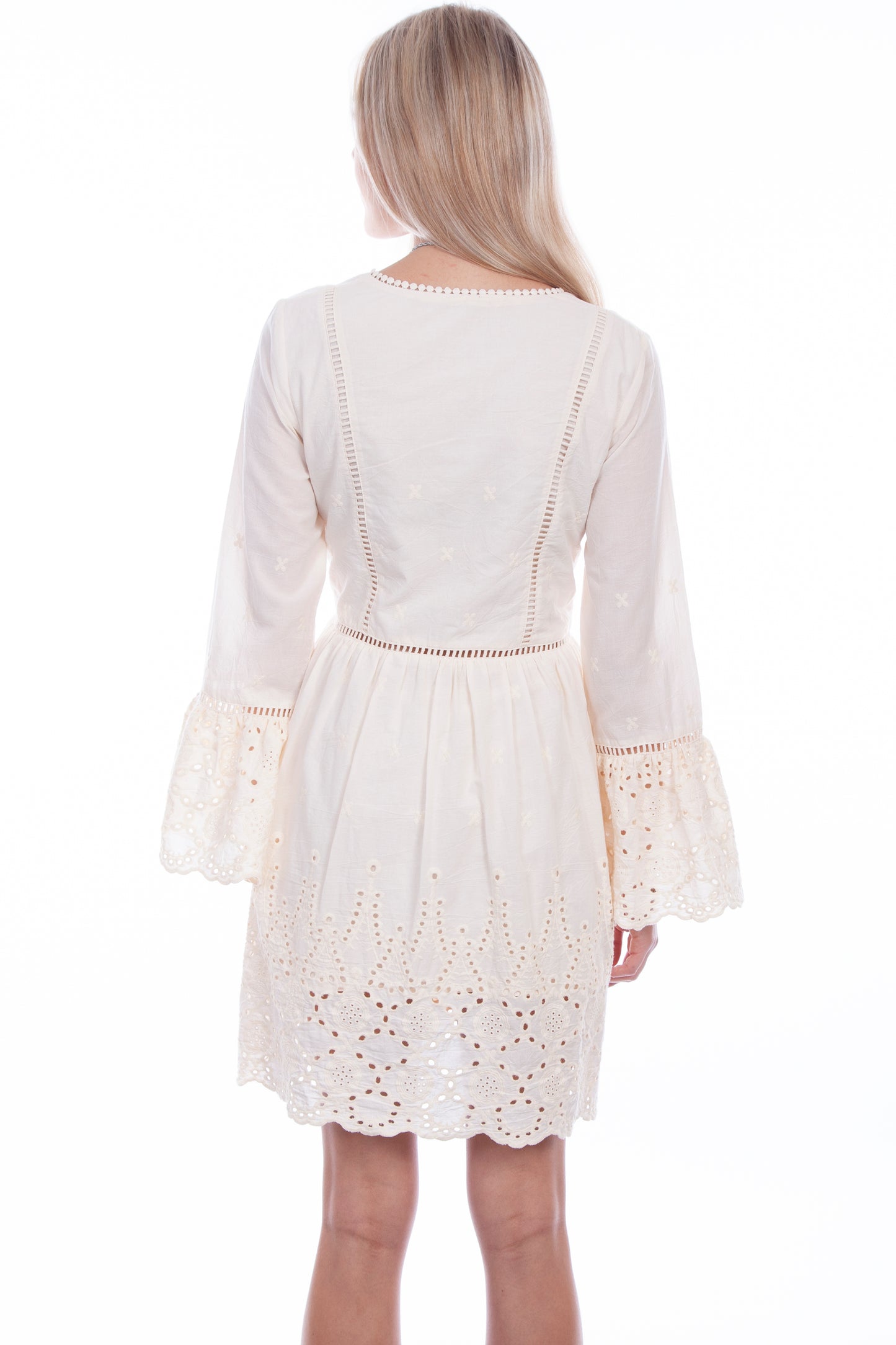 Scully Western Women's Dress With Ruffle Eyelet Fabric Sleeves in Ivory
