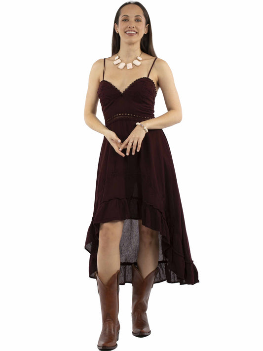 Scully Western Women's Embroidered Spaghetti Strap Dress in Burgundy