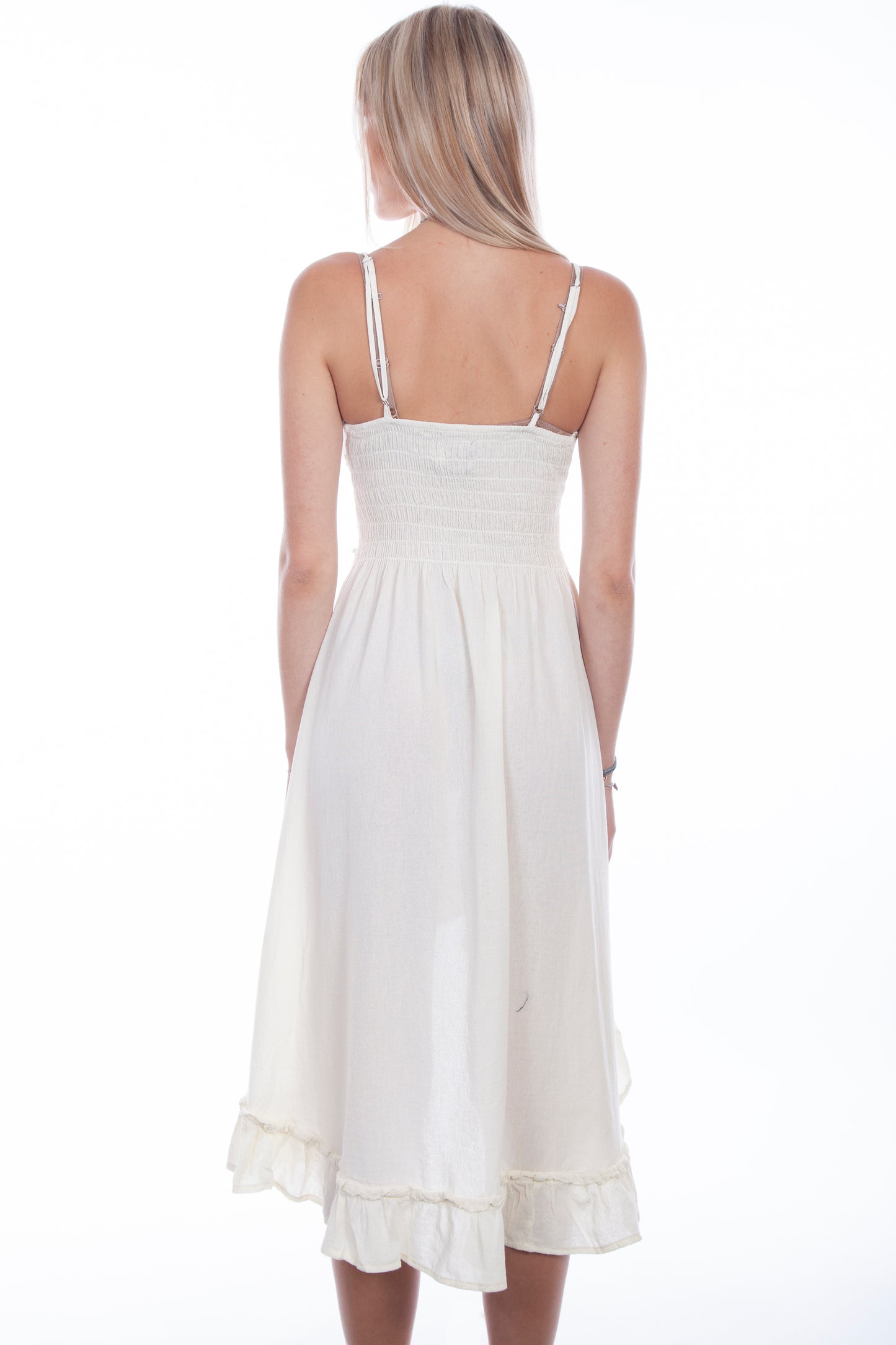 Scully Women's Embroidered Spaghetti Strap Dress in Vanilla