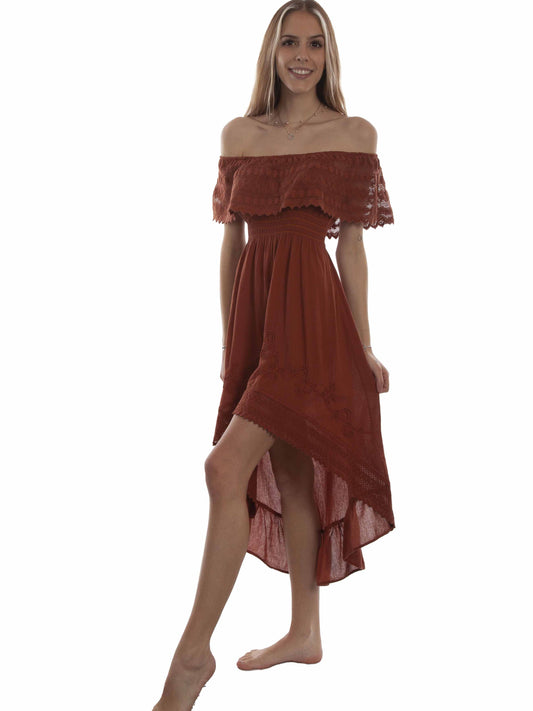 Scully Western Women's Off Shoulder Hi/lo Dress in Ginger