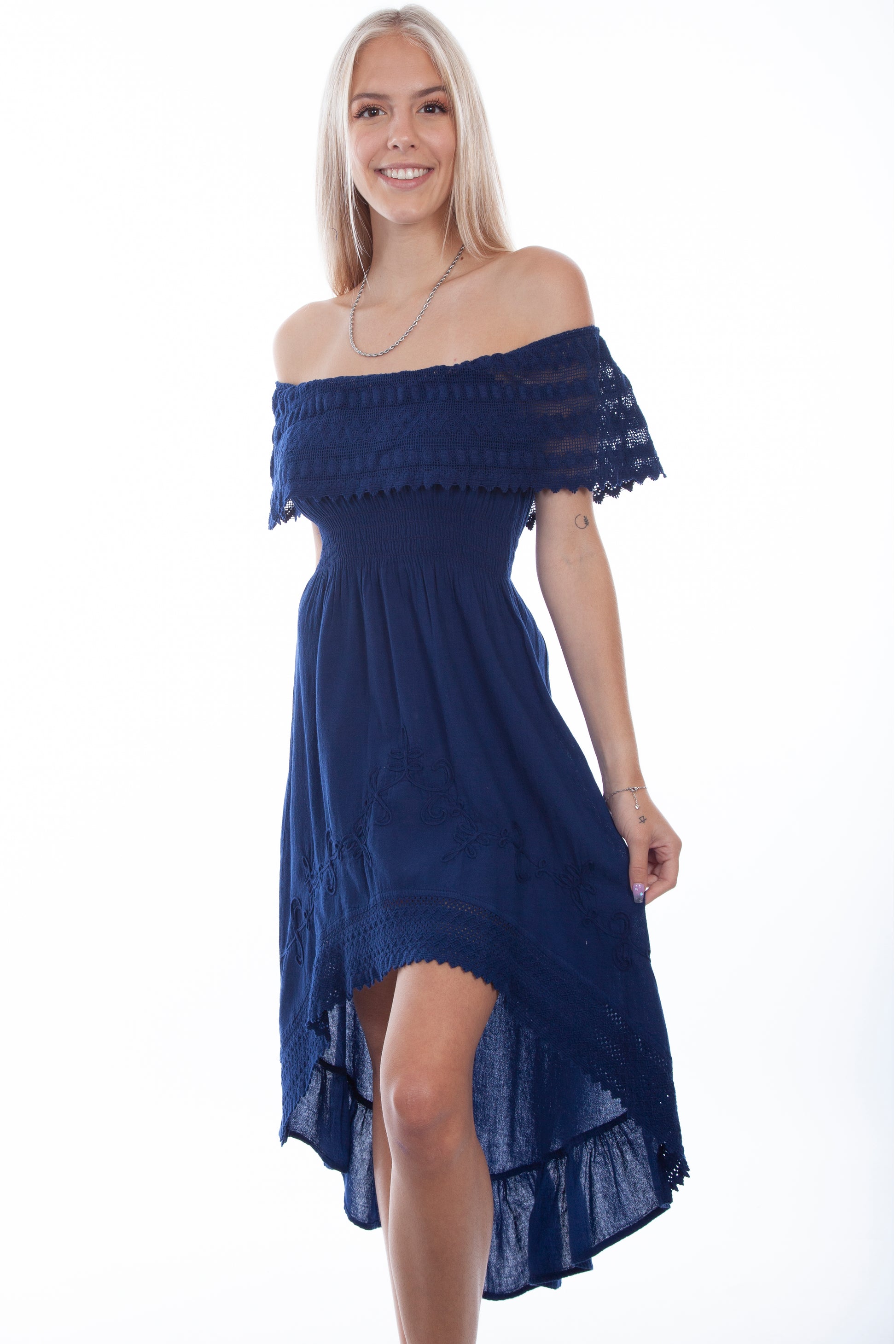 Scully Western Women's Off Shoulder Hi/lo Dress in Royal Blue
