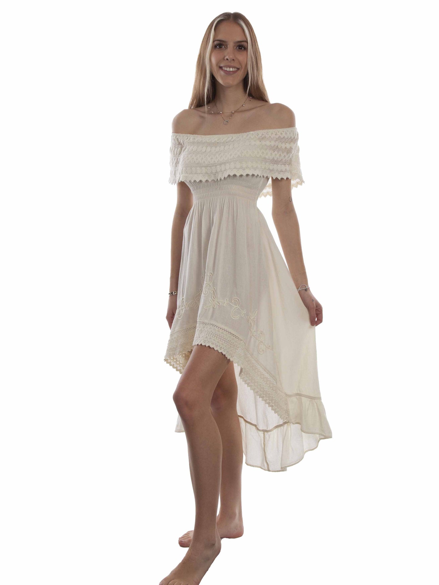 Scully Western Women's Off Shoulder Hi/lo Dress in Vanilla