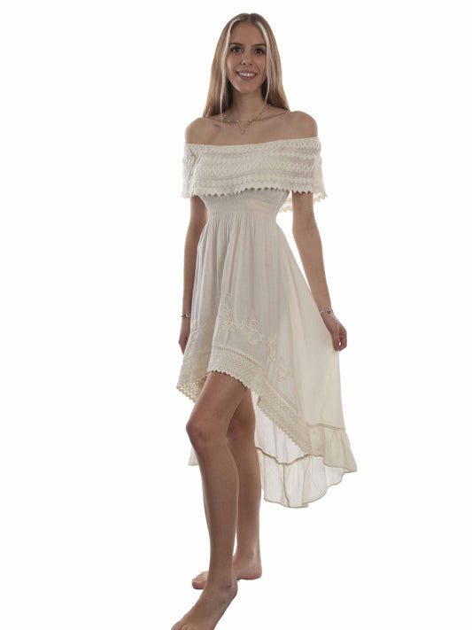 Scully Western Women's Off Shoulder Hi/lo Dress in Vanilla