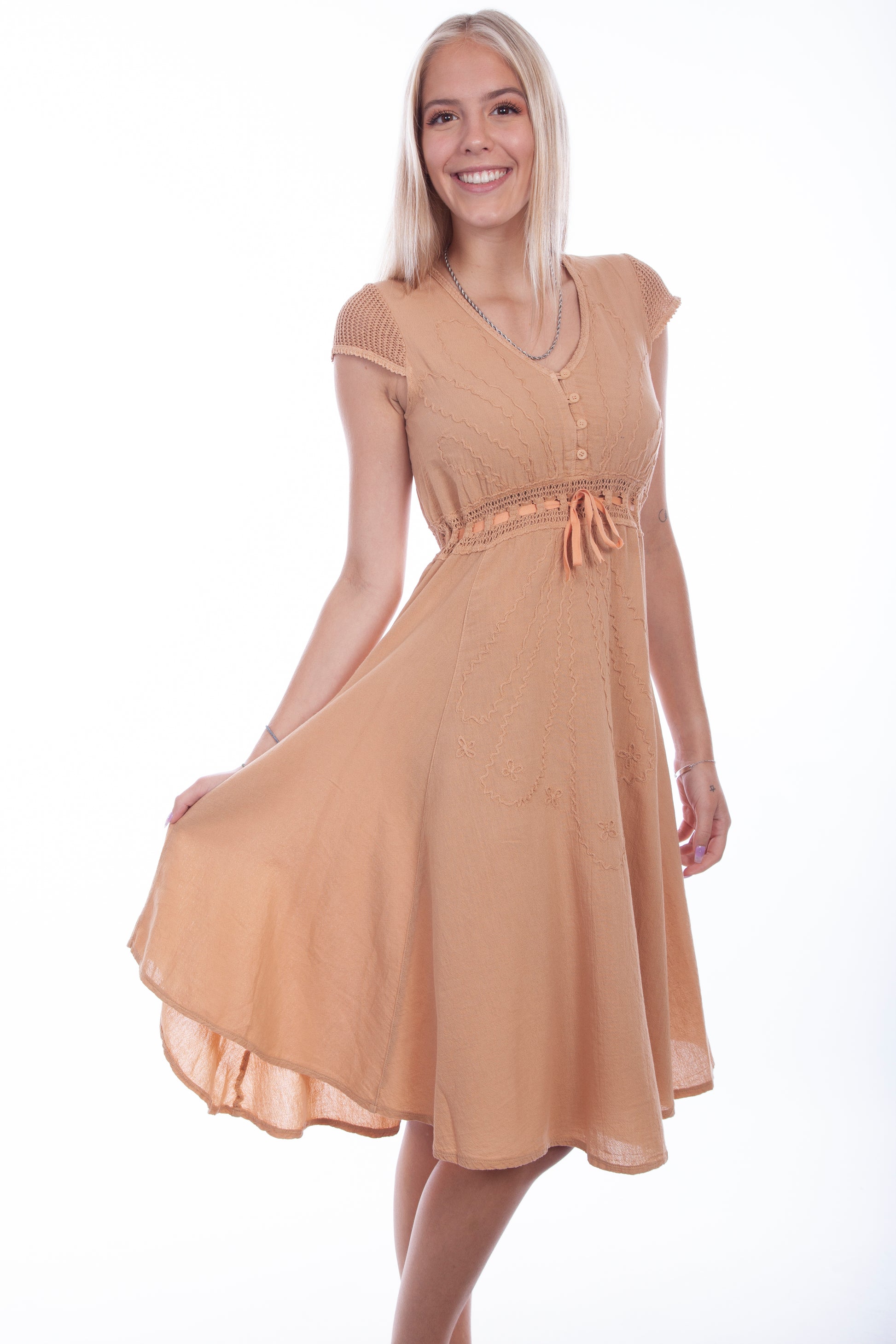 Scully Women's Crochet Cap Sleeve Dress in Toast