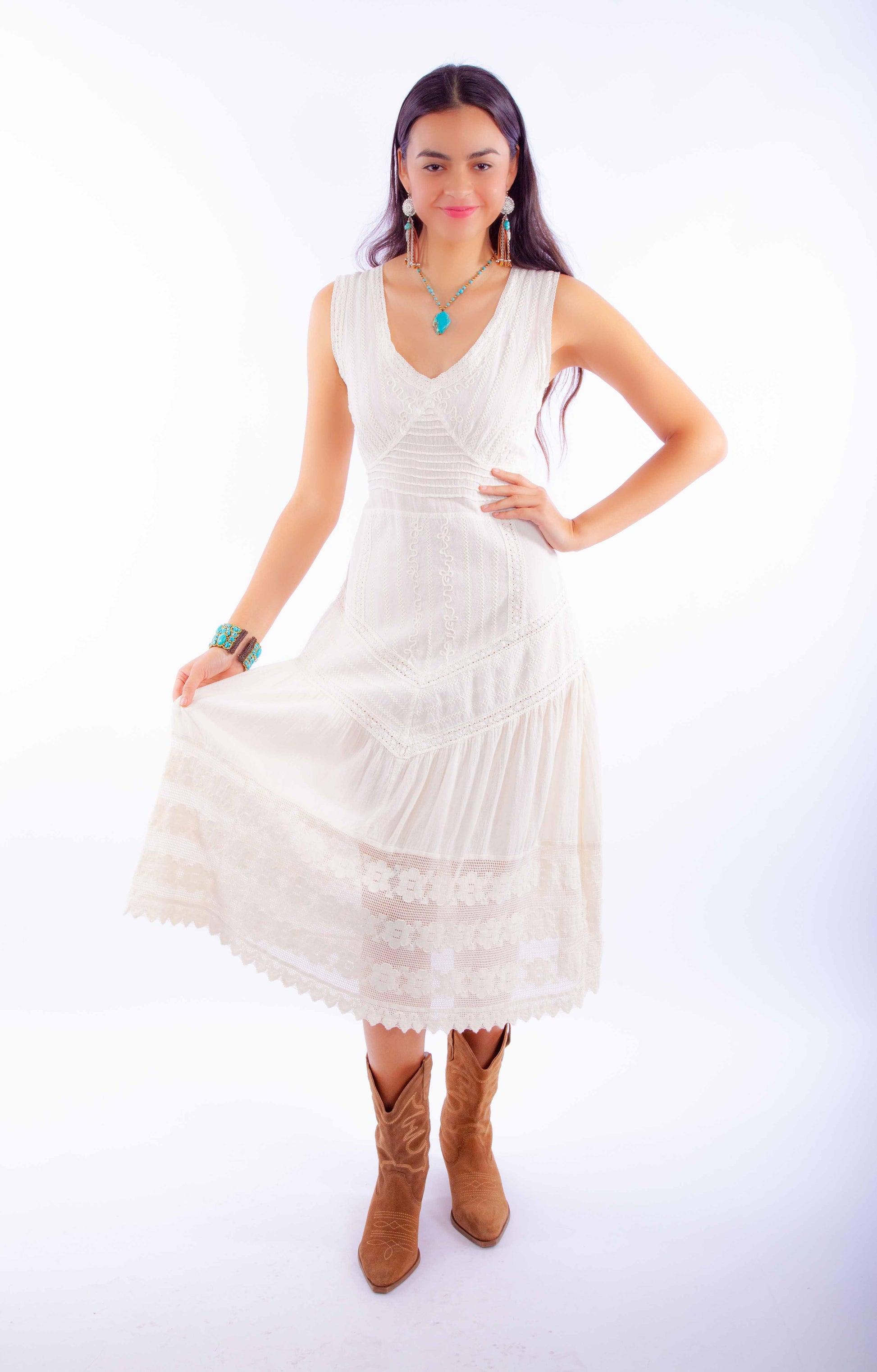 Scully Western Women's Sleeveless Dress with tie Back in Vanilla
