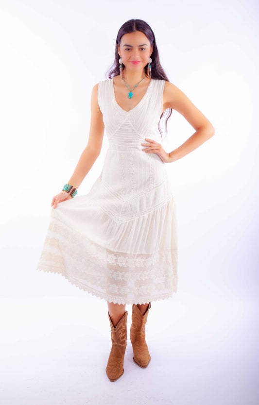 Scully Western Women's Sleeveless Dress with tie Back in Vanilla