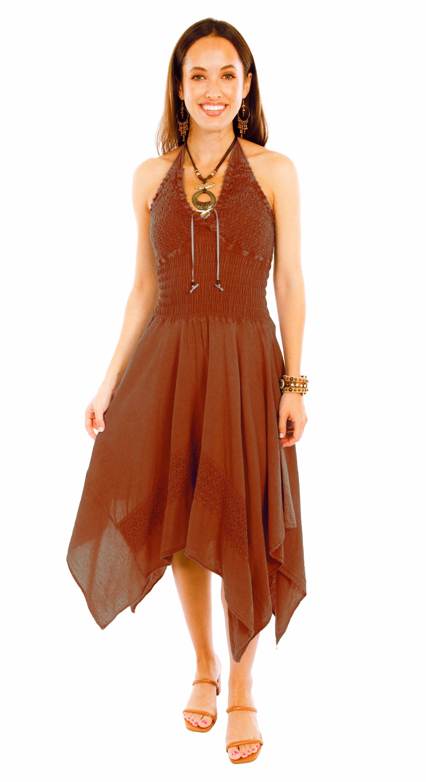 Scully Western Women's Crochet Halter Dress in Ginger