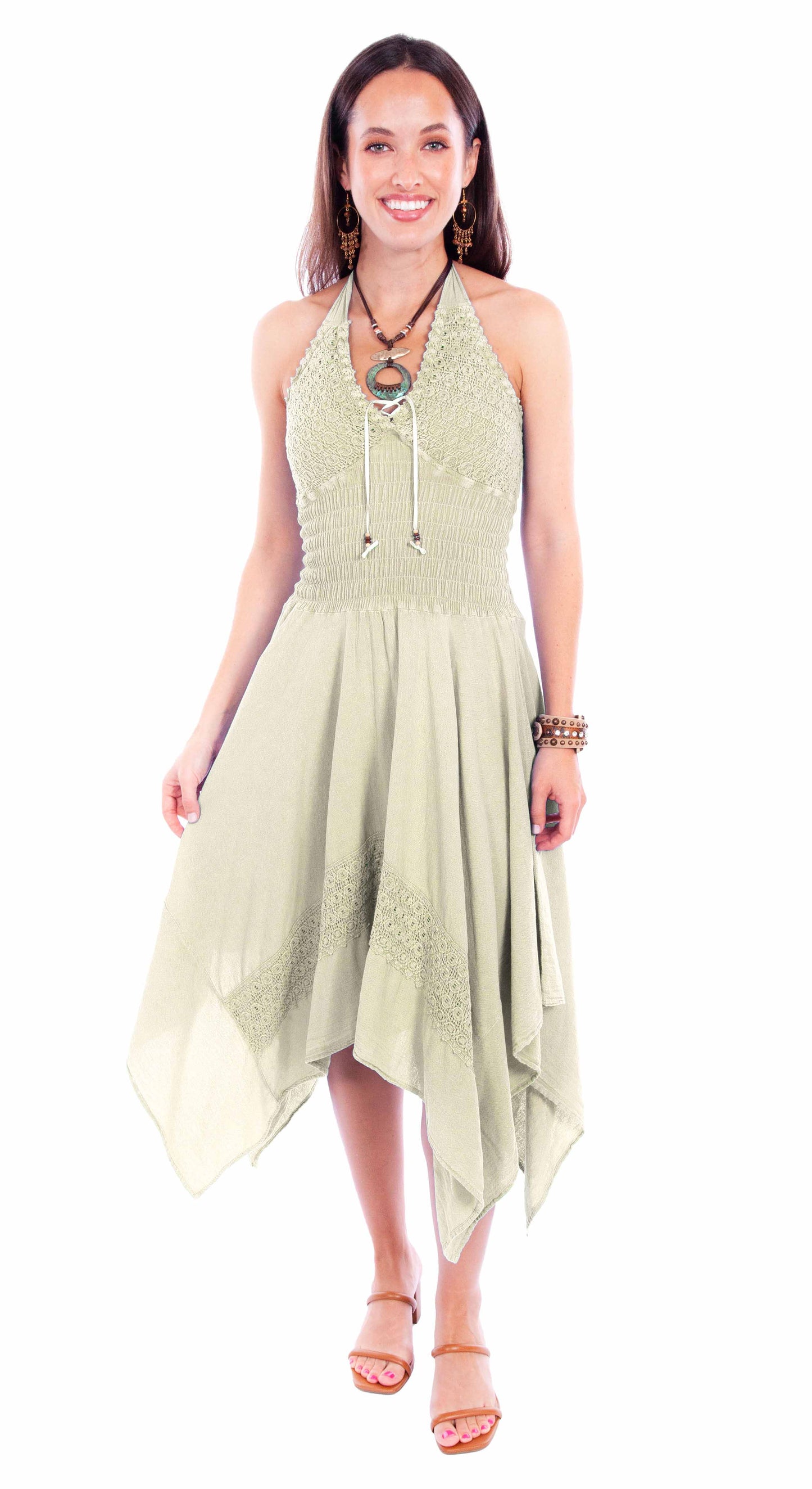 Scully Western Women's Crochet Halter Dress in Vanilla