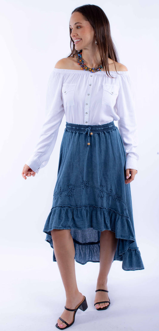 Scully Western Women's Hi/lo Skirt With Ruffle Bottom in Dark Blue