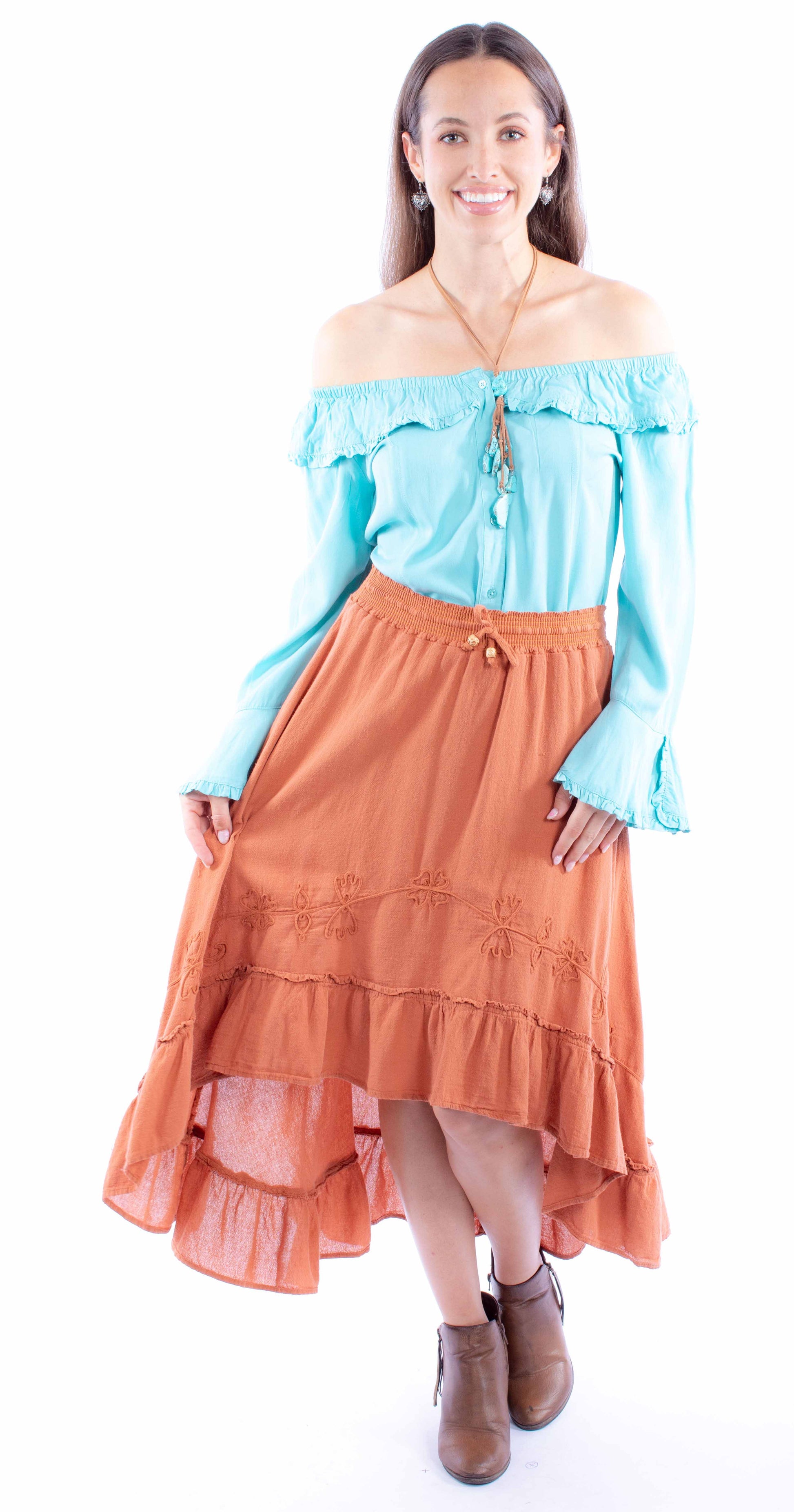 Scully Women's Hi/lo Skirt With Ruffle Bottom in Ginger