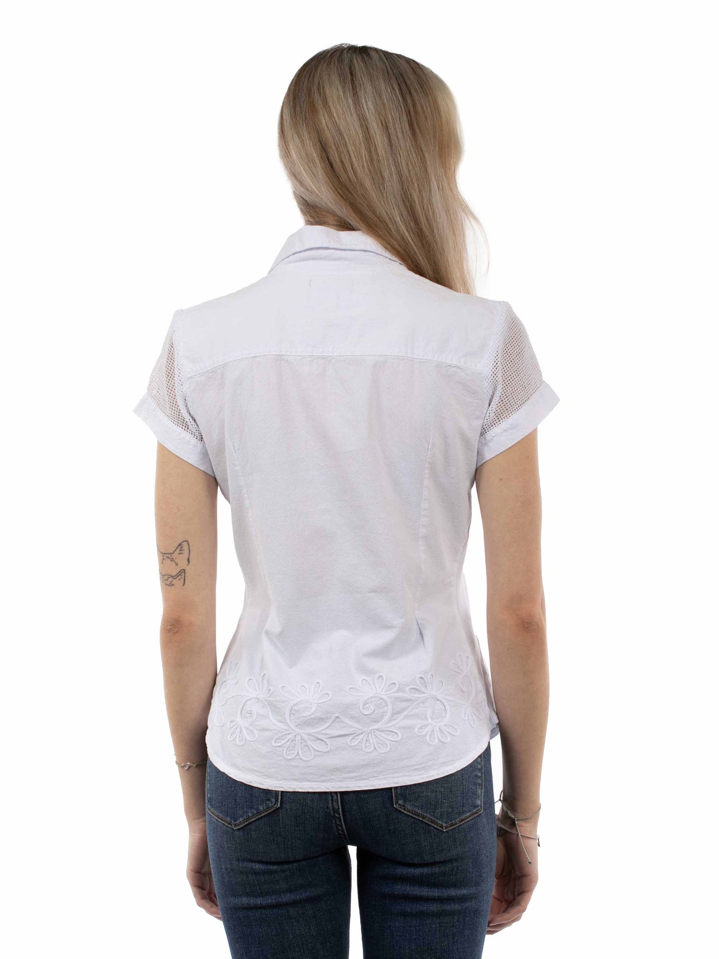 Scully Western Women's Mesh Cap Sleeve Blouse in White