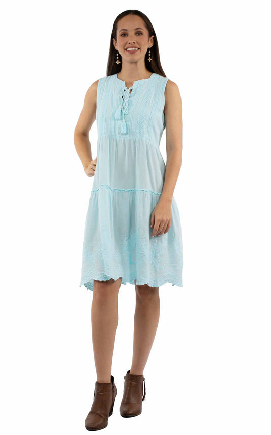 Scully Western Women's Lace Up Front Sleeveless Dress in Aqua Sky