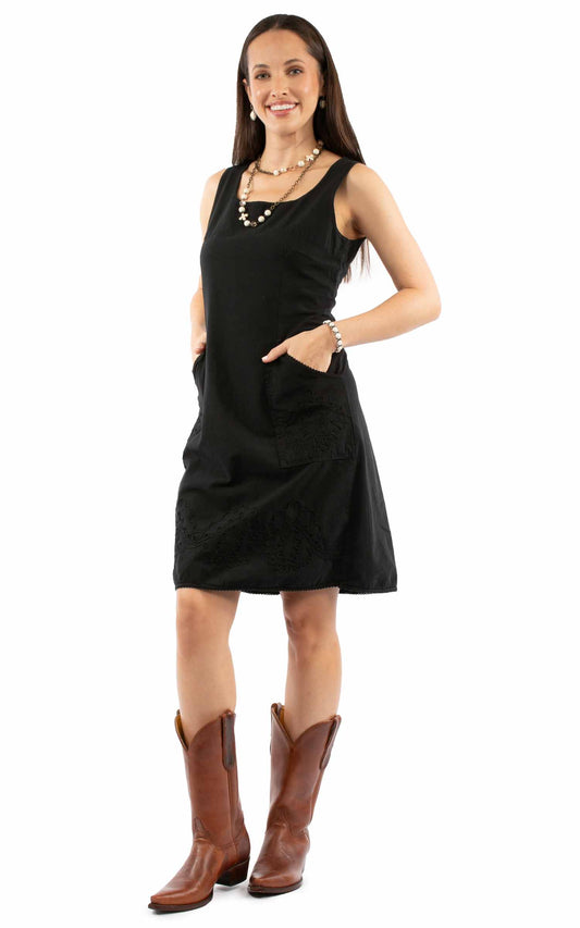 Scully Women's Sleeveless Embroidered Dress with Pockets in Black