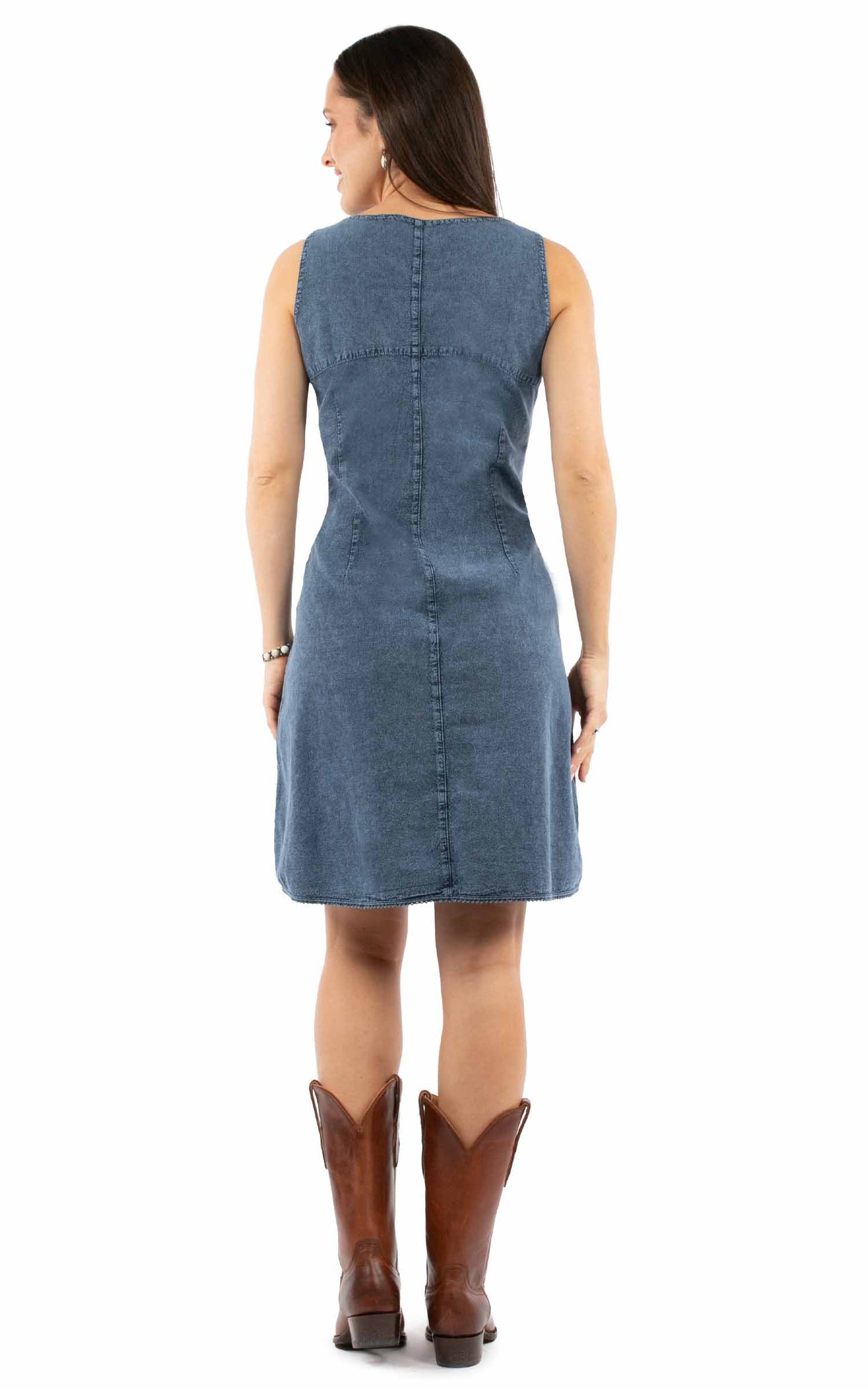 Scully Women's Sleeveless Embroidered Dress with Pockets in Blue