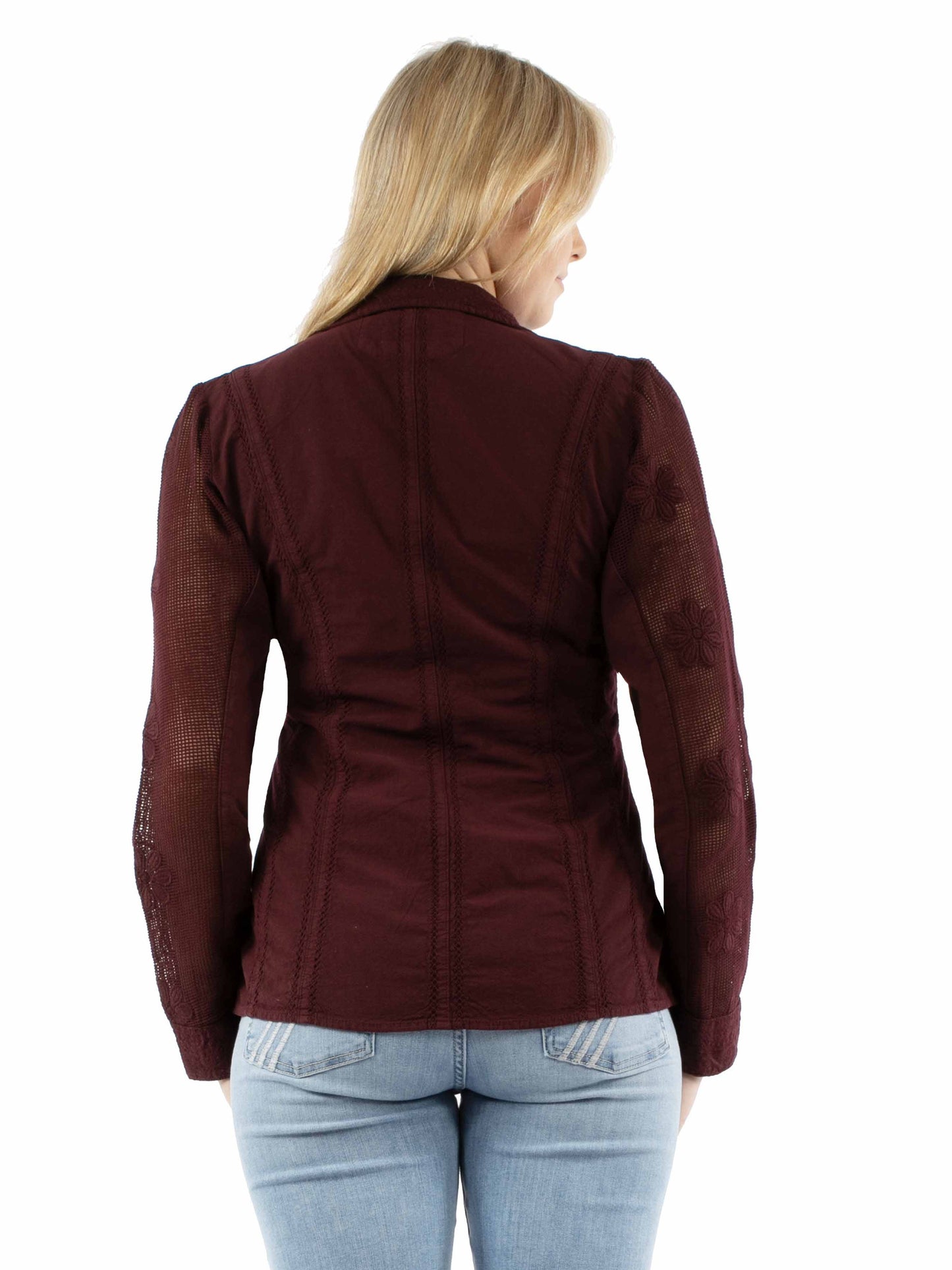 Scully Western Women's Cotton Blazer with Mesh Sleeves in Burgundy