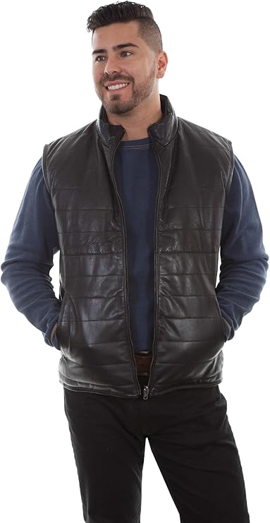 Scully Men's Reversible Ribbed Leather Vest, Black Lamb