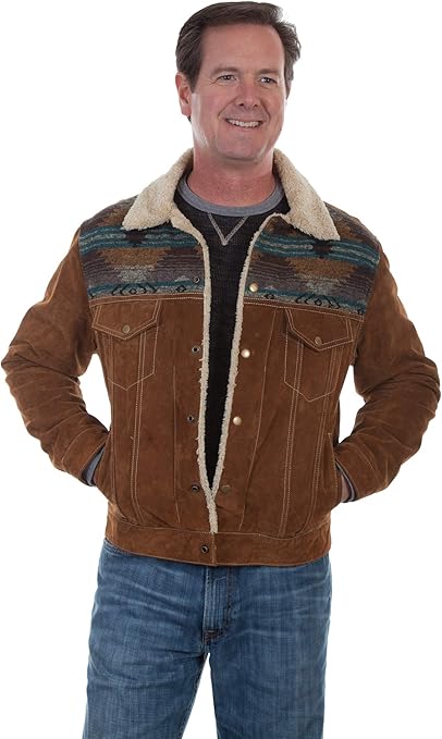 Scully Men's Cafe Boar Suede Jean Jacket in Brown