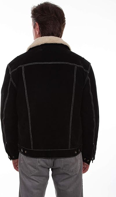 Scully Men's Boar Suede Southwestern Yolk Jean Jacket in Black