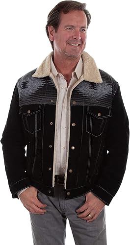 Scully Men's Boar Suede Southwestern Yolk Jean Jacket in Black