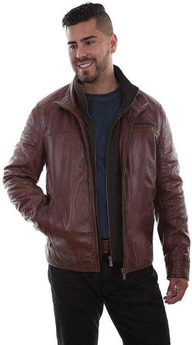 Scully Western Men's Leather Ribbed Cuff Jacket in Brown