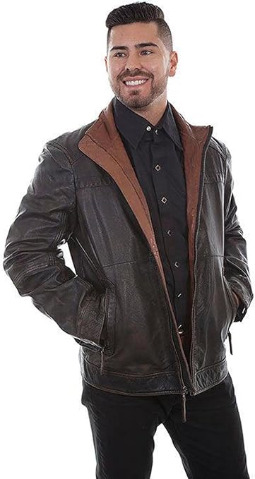 Scully Men's Vintage Two Tone Leather Jacket in Black
