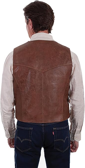 Scully Men's Leatherwear Tailored Vintage Lamb Leather Vest in Brown