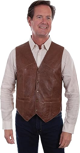 Scully Men's Leatherwear Tailored Vintage Lamb Leather Vest in Brown