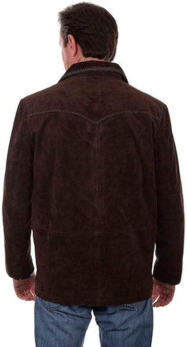 Scully Men's Leatherwear Suede Pick Stitch Car Coat Dark Brown