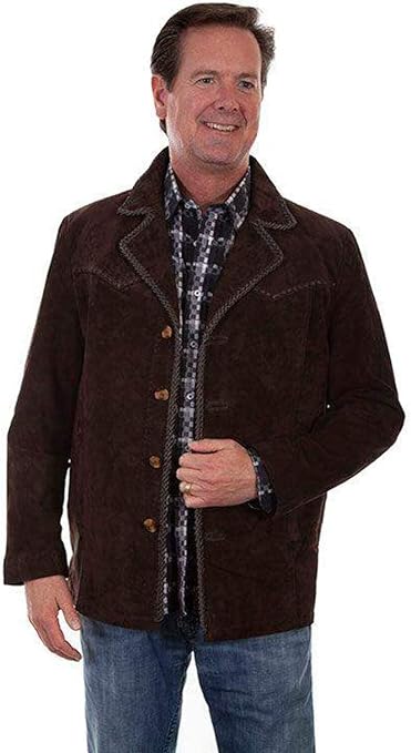 Scully Men's Leatherwear Suede Pick Stitch Car Coat Dark Brown
