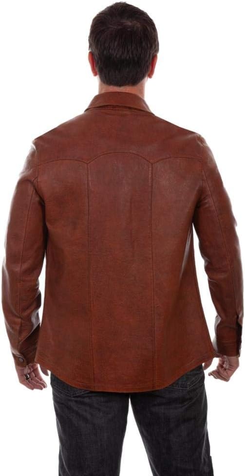 Scully Mens Contemporary Western Leather Shirt Jacket in Cognac