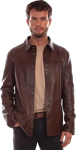 Scully Mens Contemporary Western Leather Shirt Jacket in Chocolate
