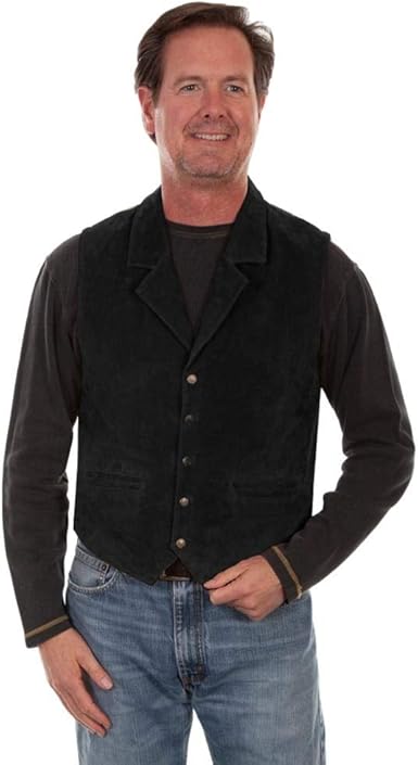 Scully Western Men's Aztec Back Snap Boar Suede Vest in Black