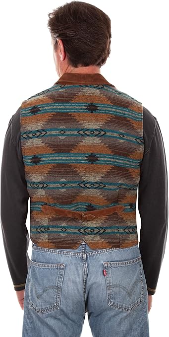 Scully Men's Leatherwear Southwestern Knit Back Suede Vest in Cinnamon