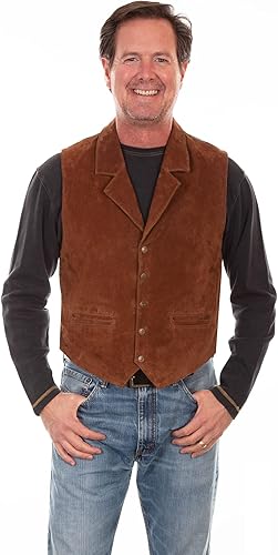 Scully Men's Leatherwear Southwestern Knit Back Suede Vest in Cinnamon